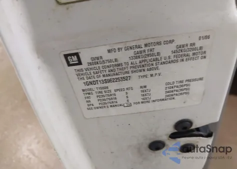 2006 Chevrolet Trailblazer Ls from USA, damaged, VIN 1GNDT13S962253527